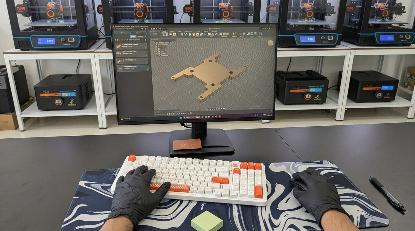 3D modeling workspace with monitor and desk